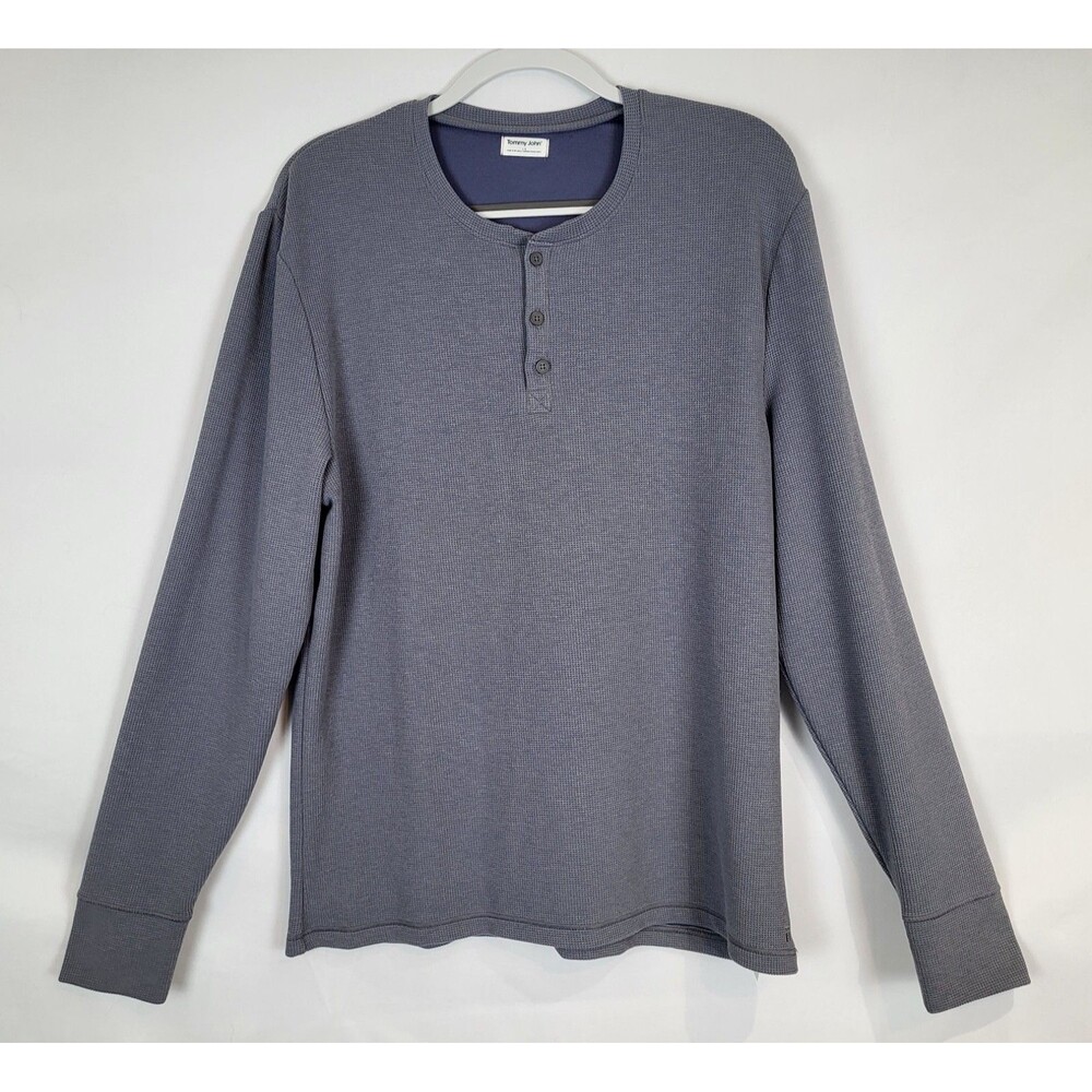 Tommy John Henley Waffle Knit Shirt Mens Large Gray